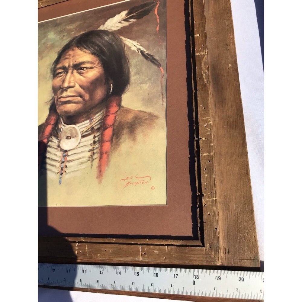 Vtg 70s BILL HAMPTON Art Print Native American Indian Western Framed 25x21 - Picture 4 of 15